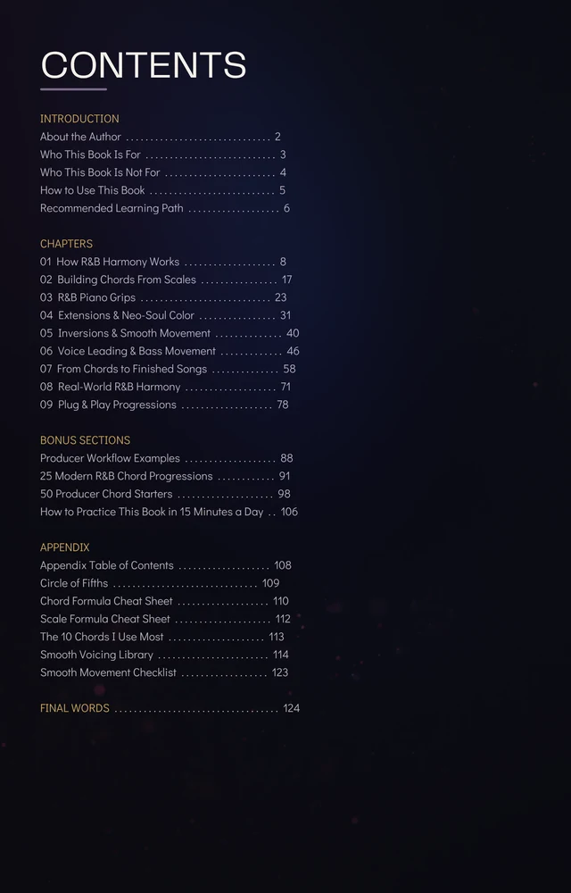 Modern R&B Chords table of contents
